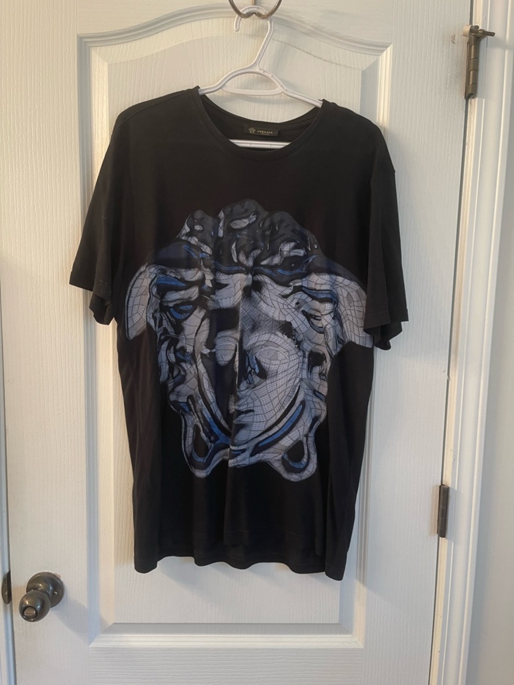 Versace Black T‑Shirt with Blue Medusa Graphic